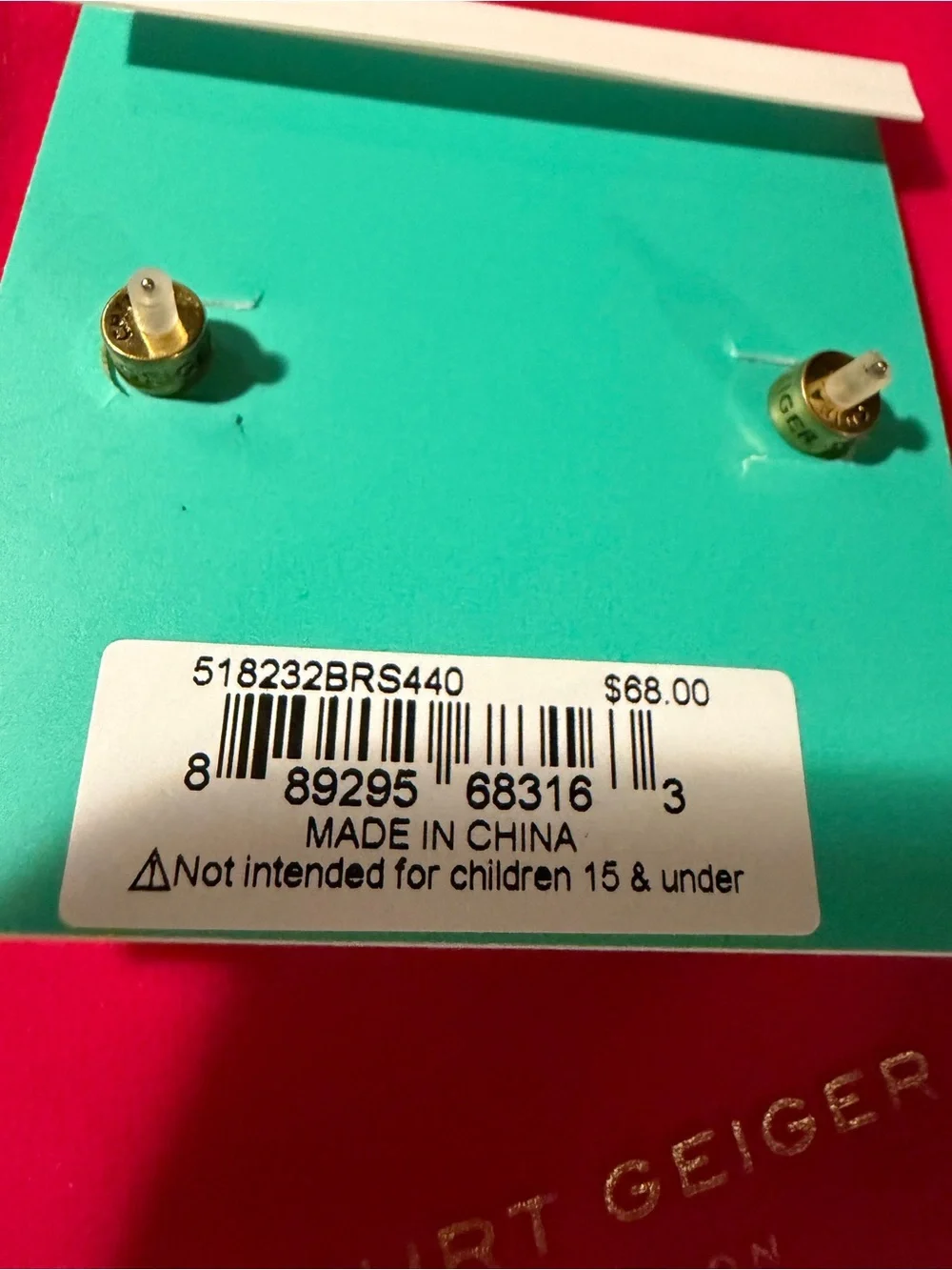 Kurt Geiger Gold Eagle HeadStud Earrings with Turquoise in their beak